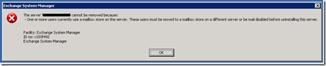 Exchange 2003 The server cannot be removed because… | Jaap Wesselius