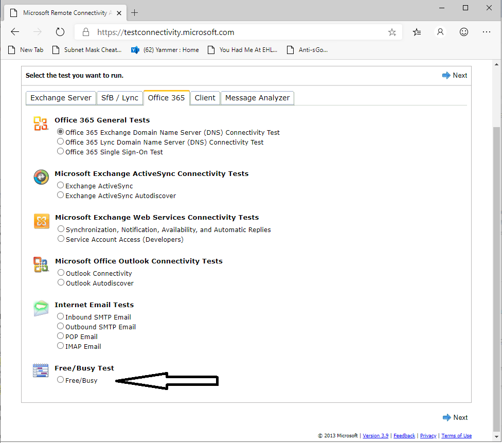 Remote Connectivity Analyzer FreeBusy