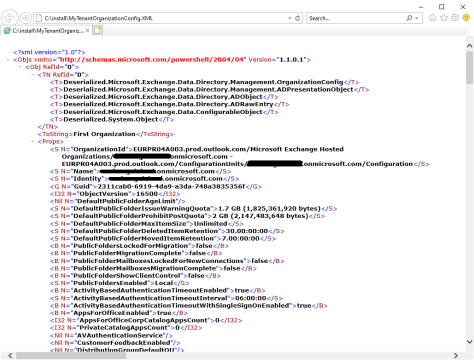 TenantOrganizationConfig XML