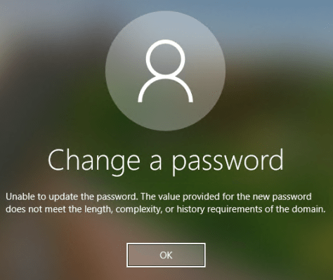 Unable to update the password