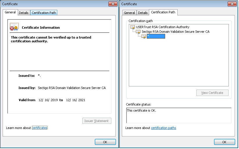 This certificate cannot be verified up to