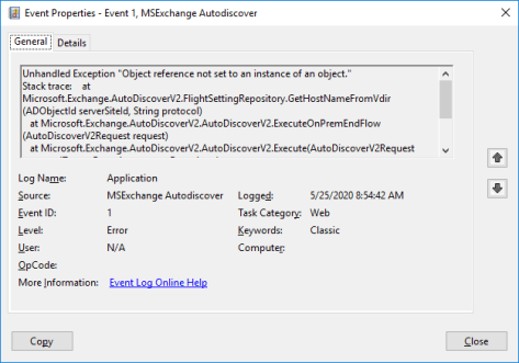 Event ID 1 MSExchange Autodiscover