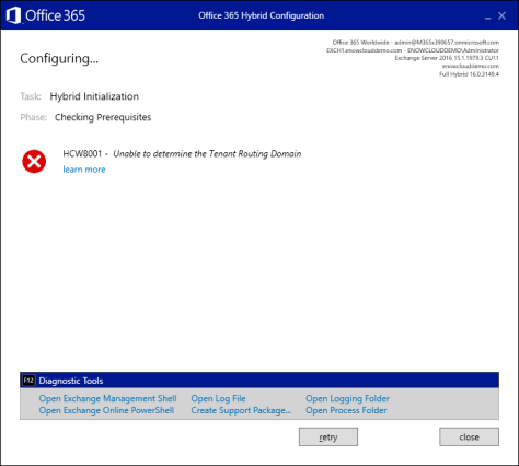 Unable to determine the tenant routing domain